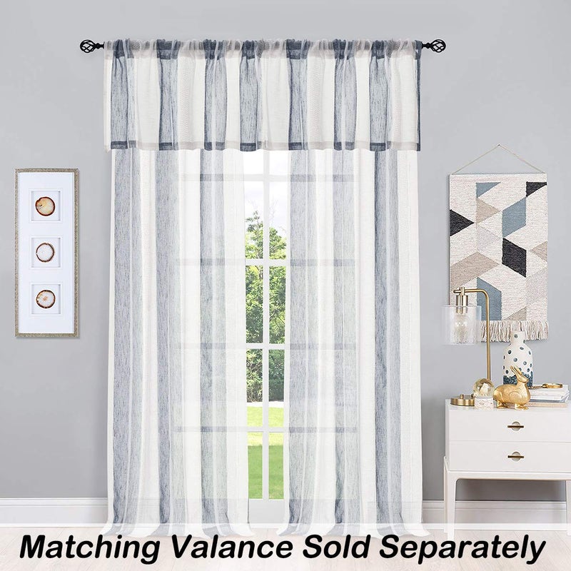 Central Park Navy and White Stripe Sheer Curtains Boucle Linen Farmhouse Rustic Window Curtain Panel Yarn Dyed Woven 95 Inches Long for Living Room Bedroom with Rod Pocket, 40" W x 95" L (Pack of 2) - Image 2